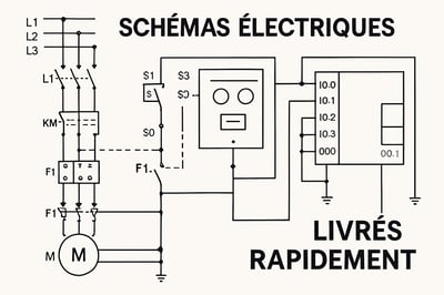 Illustration de schémas électriques professionnels et conformes, livrés rapidement.